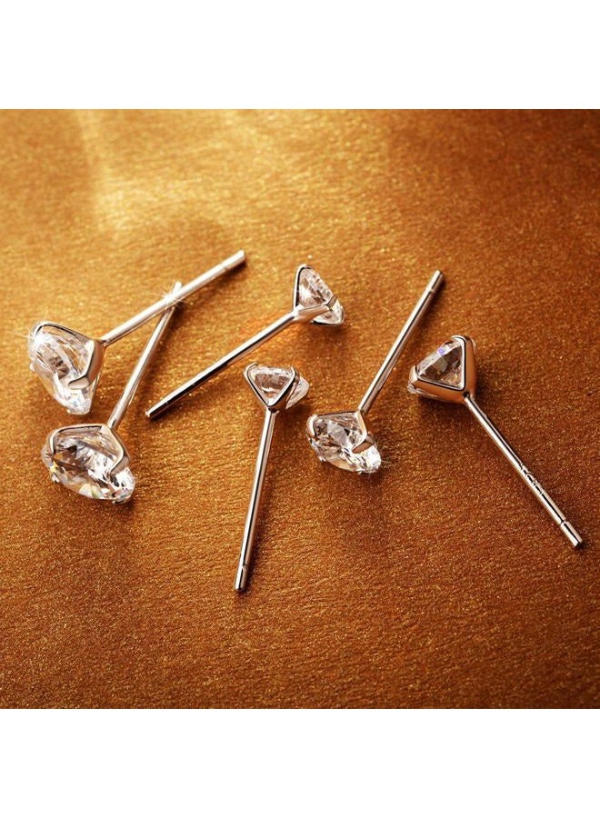 AllenCOCO CZ Stud Earrings 925 Sterling Silver 18K Gold Plated Round Cubic Zirconia Hypoallergenic Set (S4-6) - Image 5