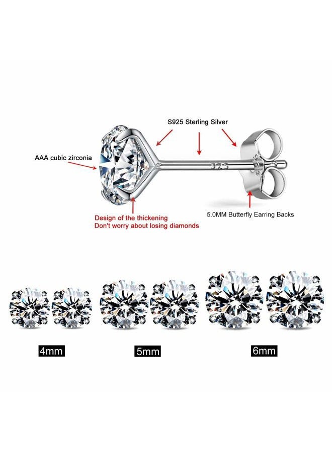 AllenCOCO CZ Stud Earrings 925 Sterling Silver 18K Gold Plated Round Cubic Zirconia Hypoallergenic Set (S4-6) - Image 3