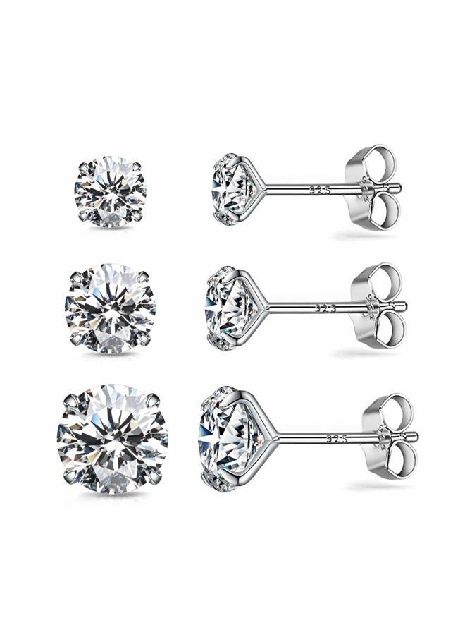 AllenCOCO CZ Stud Earrings 925 Sterling Silver 18K Gold Plated Round Cubic Zirconia Hypoallergenic Set (S4-6) - Image 1