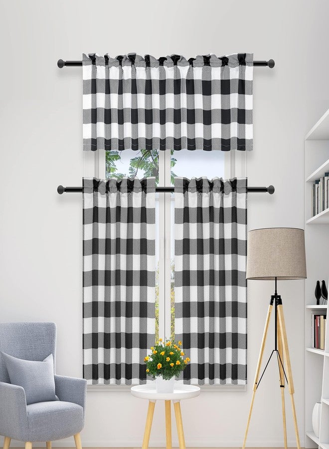 Simple Deluxe 2 PCS Buffalo Check Kitchen Tier Curtains, Plaid Gingham Short Curtain for Half Cafe Windows, 26" W x 30" L, Black&White, New - Image 2