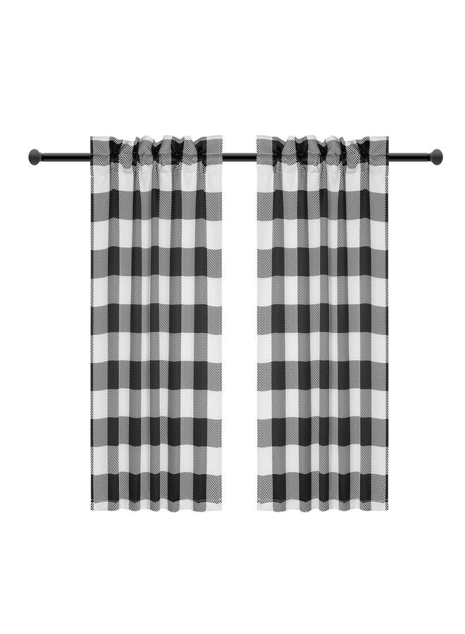 Simple Deluxe 2 PCS Buffalo Check Kitchen Tier Curtains, Plaid Gingham Short Curtain for Half Cafe Windows, 26" W x 30" L, Black&White, New - Image 5