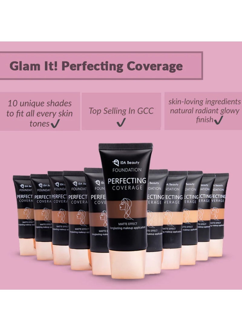 IDA Beauty - Glam It! Perfecting Coverage Foundation | Full Coverage, Matte Finish, Long-Lasting, Lightweight | Vegan, Halal, Cruelty-Free - Image 1