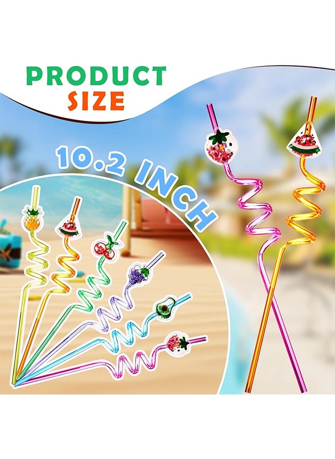 6 Pcs Summer Fruit Theme Straws, Reusable Summer Party Decorations, Summer Party Gifts for Kids