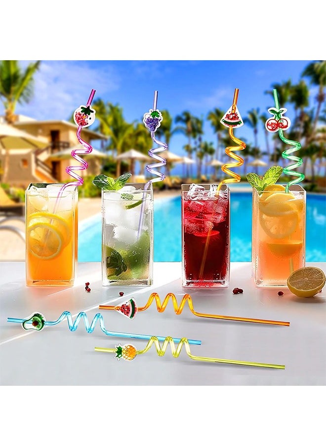 6 Pcs Summer Fruit Theme Straws, Reusable Summer Party Decorations, Summer Party Gifts for Kids