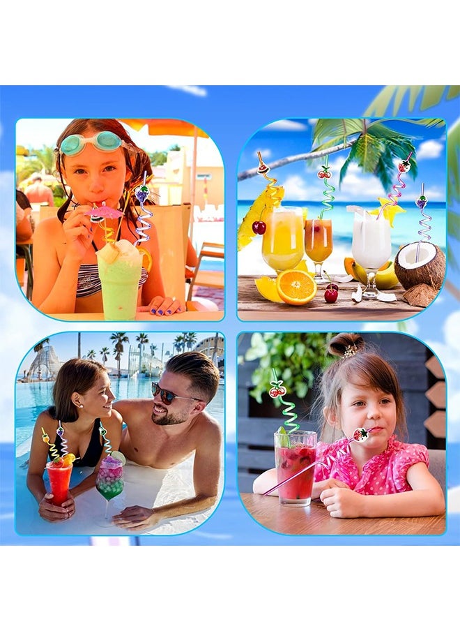 6 Pcs Summer Fruit Theme Straws, Reusable Summer Party Decorations, Summer Party Gifts for Kids