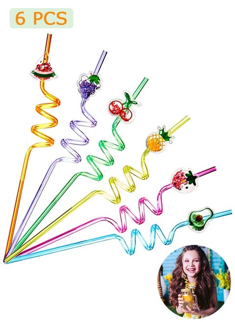 6 Pcs Summer Fruit Theme Straws, Reusable Summer Party Decorations, Summer Party Gifts for Kids
