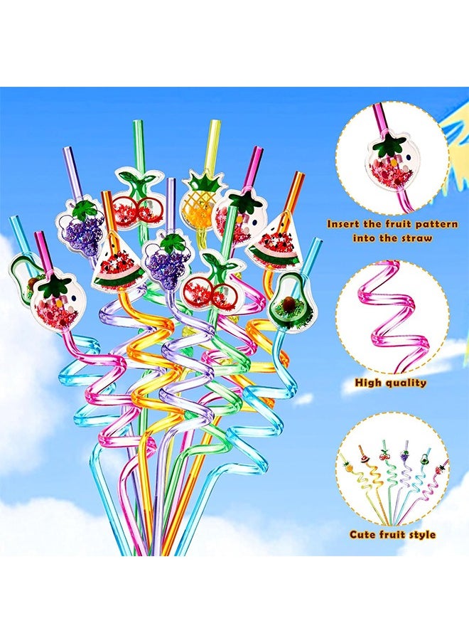 6 Pcs Summer Fruit Theme Straws, Reusable Summer Party Decorations, Summer Party Gifts for Kids