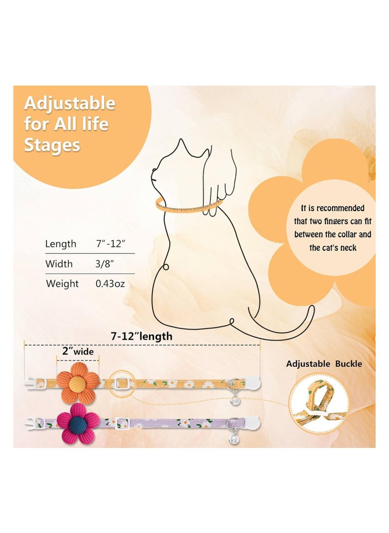 Generic - Cat Collar,  Kitten Collar with Bells, Cat Collar Breakaway, Cute Cat Collar for Girl Boy with Flower,Collar para Gatos (2 Pack) (Flower Yellow & Purple) - Image 1
