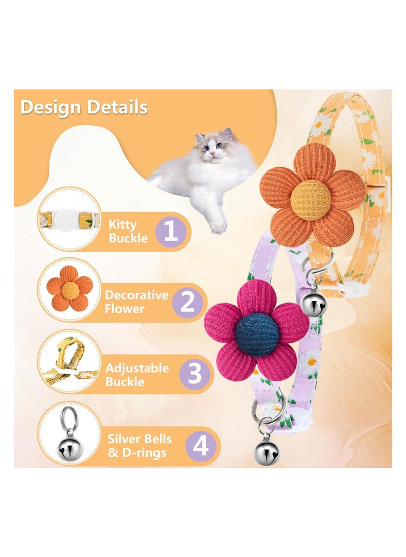Generic - Cat Collar,  Kitten Collar with Bells, Cat Collar Breakaway, Cute Cat Collar for Girl Boy with Flower,Collar para Gatos (2 Pack) (Flower Yellow & Purple) - Image 1