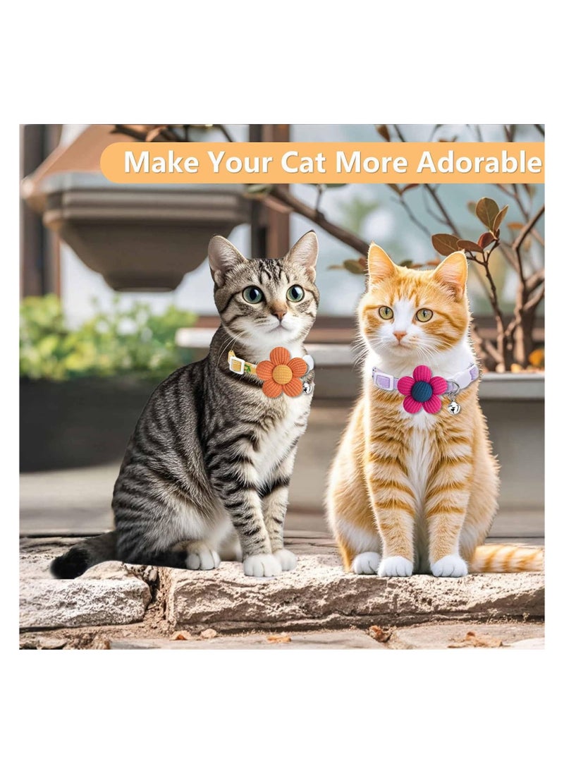 Generic - Cat Collar,  Kitten Collar with Bells, Cat Collar Breakaway, Cute Cat Collar for Girl Boy with Flower,Collar para Gatos (2 Pack) (Flower Yellow & Purple) - Image 1