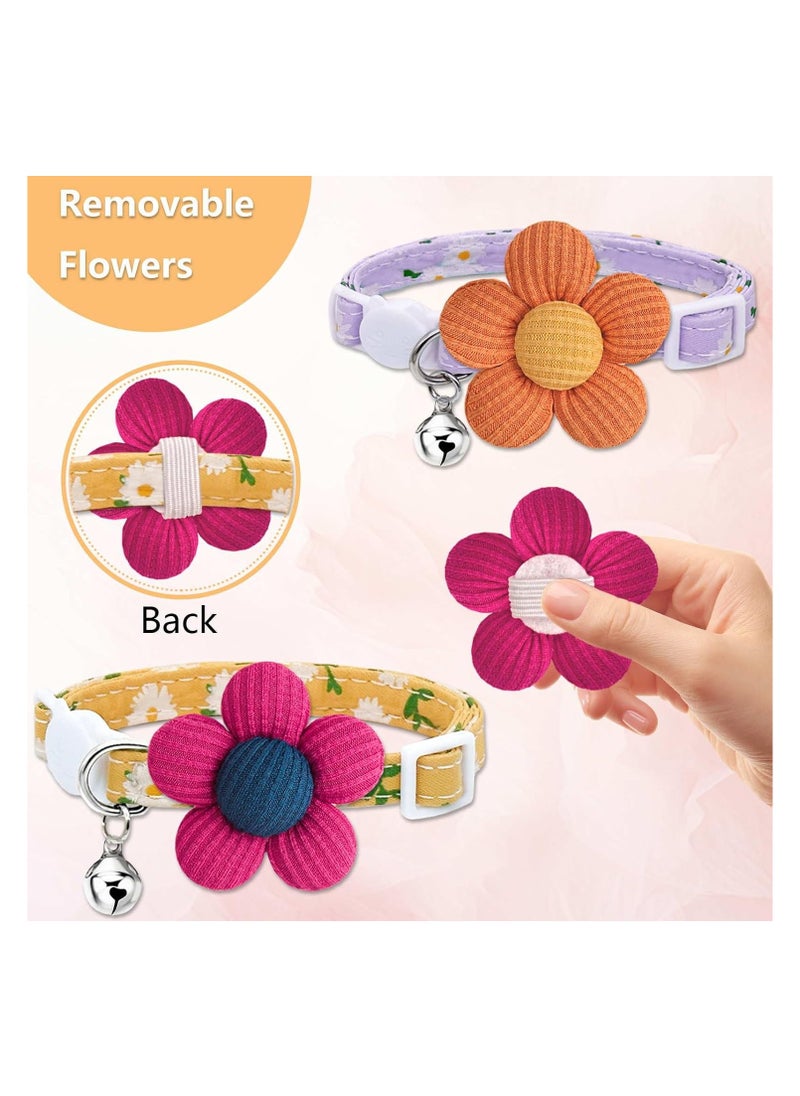 Generic - Cat Collar,  Kitten Collar with Bells, Cat Collar Breakaway, Cute Cat Collar for Girl Boy with Flower,Collar para Gatos (2 Pack) (Flower Yellow & Purple) - Image 1