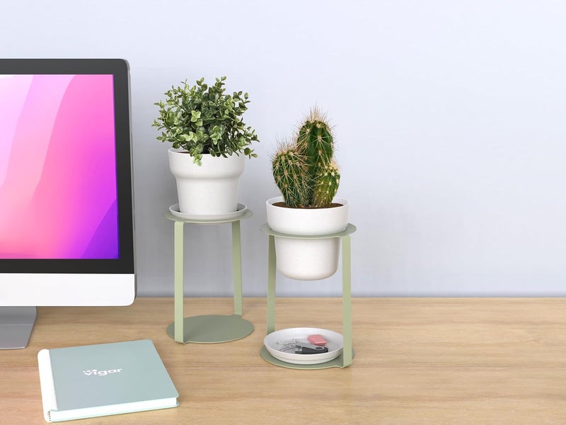 Vigar Urban Garden Planter with Stand 2 Sets Gray Pots Green Metal Plant Stand and Plant Saucer Plants and Flower Pots Planters for Indoor Plants - Image 2