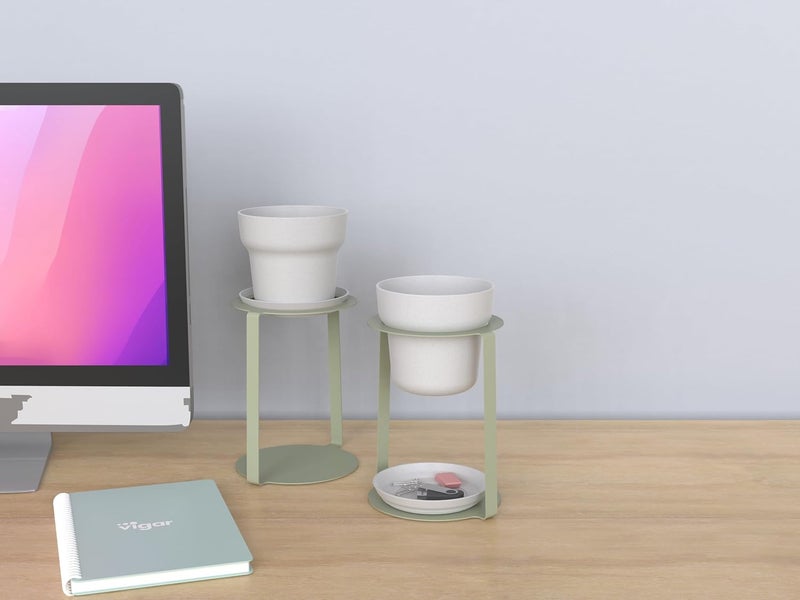 Vigar Urban Garden Planter with Stand 2 Sets Gray Pots Green Metal Plant Stand and Plant Saucer Plants and Flower Pots Planters for Indoor Plants - Image 1