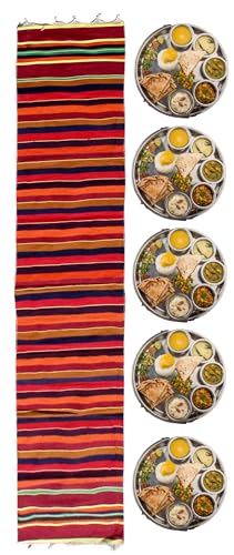 AYUS Pure Cotton Washable Reversible Dari Patti Dinning Patti Striped Carpet Bhojan/Bhoojan Patti School Patti Satranji Floor Mat Durrie Runner Jamkhana mat | 1×10 ft - Image 2