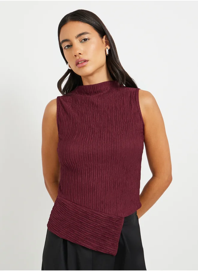 Styli Textured Asymmetric Hem Sleeveless Top