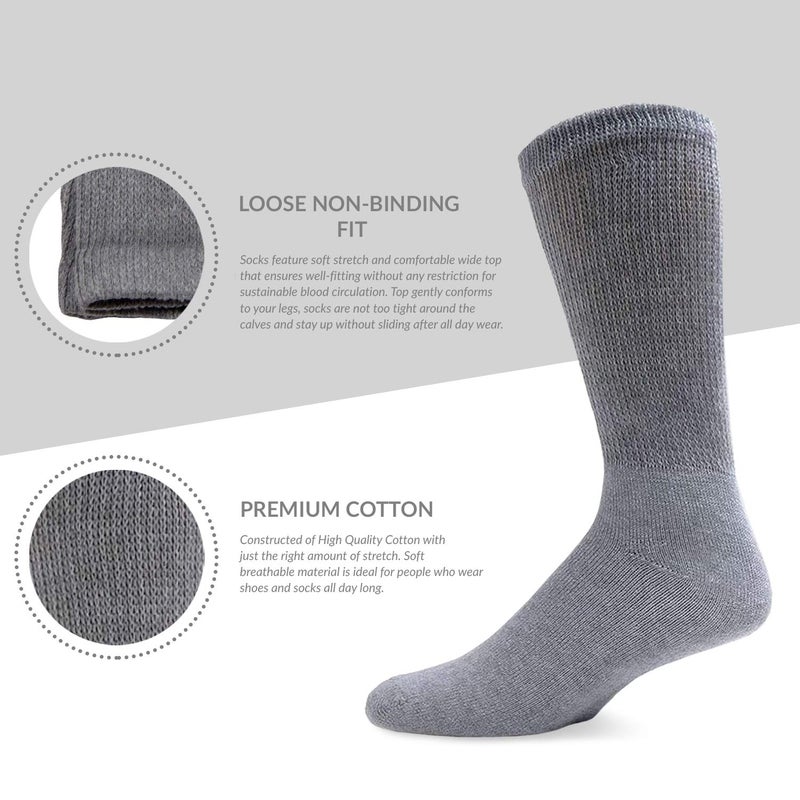 Brooklyn Socks Big and Tall Diabetic Cotton Neuropathy Crew Socks, King Size Mens Athletic Crew Socks (13-16, Black) - 6 pairs - Image 4