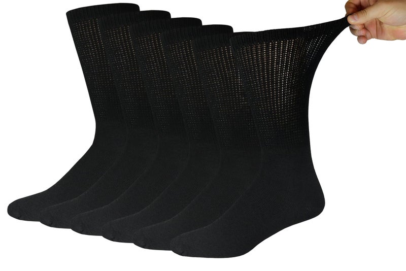 Brooklyn Socks Big and Tall Diabetic Cotton Neuropathy Crew Socks, King Size Mens Athletic Crew Socks (13-16, Black) - 6 pairs - Image 1