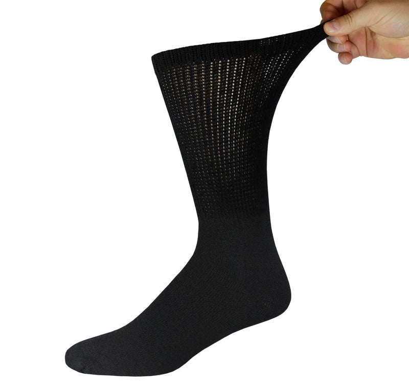 Brooklyn Socks Big and Tall Diabetic Cotton Neuropathy Crew Socks, King Size Mens Athletic Crew Socks (13-16, Black) - 6 pairs - Image 3