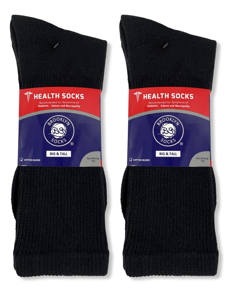Brooklyn Socks Big and Tall Diabetic Cotton Neuropathy Crew Socks, King Size Mens Athletic Crew Socks (13-16, Black) - 6 pairs - Image 5