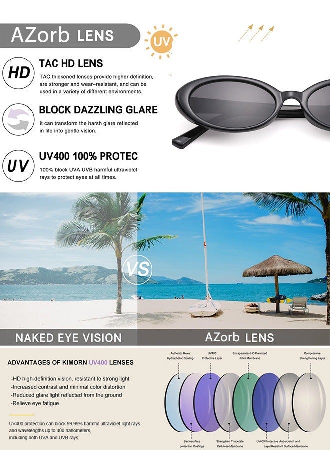 AZorb Oval Sunglasses Women Cat Eye Retro Sun Glassess Men Women Fashion Sunglass Small Lens Eyewear Aesthetic Design Ladies Eye Glasses for UV400 Protection Shades - Image 2