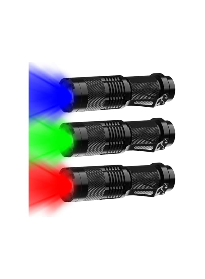 promass Red Green Blue LED Flashlights 3 Pack, Red Light Green Light Blue Light Flashlight, Red Green Blue Lights Flashlight LED Lights Torch Outdoor - Image 2
