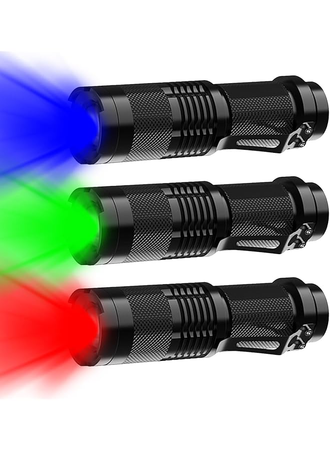 promass Red Green Blue LED Flashlights 3 Pack, Red Light Green Light Blue Light Flashlight, Red Green Blue Lights Flashlight LED Lights Torch Outdoor - Image 1