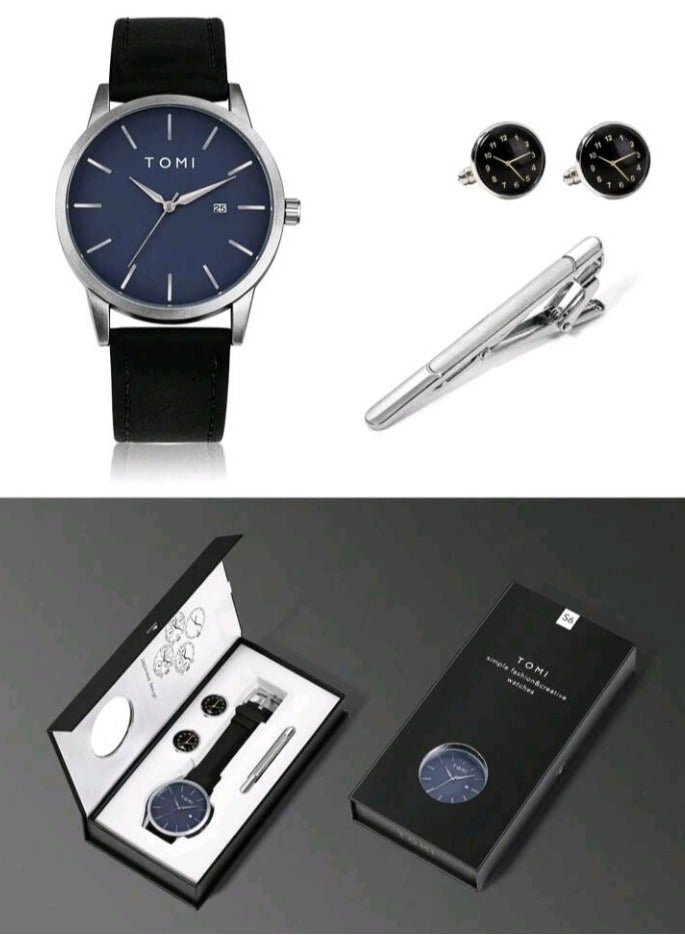 TOMI Elegant Watch Set For Men Wrist Watch And Cufflinks And Tie Clip - Image 1