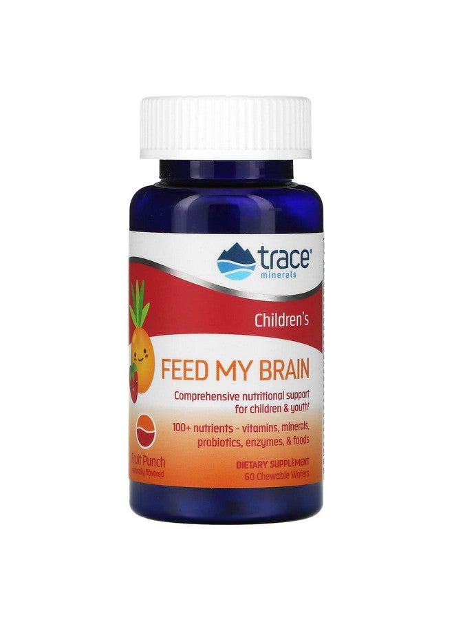 Trace Minerals ترايس مينييرالز فيد ماي برين - مكمل دعم الدماغ للأطفال - متعدد الفيتامينات لدعم التركيز مع إنزيمات، فيتامينات ومعادن - نكهة فواكه البونش، 60 قرص قابل للمضغ (30 حصة) - Image 1