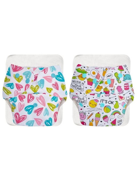 SuperBottoms BASIC Pack of 2 Diaper+2 Inserts, Combo Pack of Assorted Freesize Washable and reusable cloth diaper with dry feel soakers,Unisex Baby (5-17kgs)