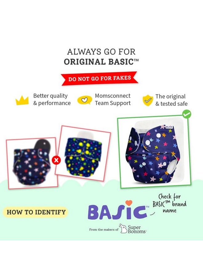 Superbottoms SuperBottoms BASIC Pack of 2 Diaper+2 Inserts, Combo Pack of Assorted Freesize Washable and reusable cloth diaper with dry feel soakers,Unisex Baby (5-17kgs)  - Image 3