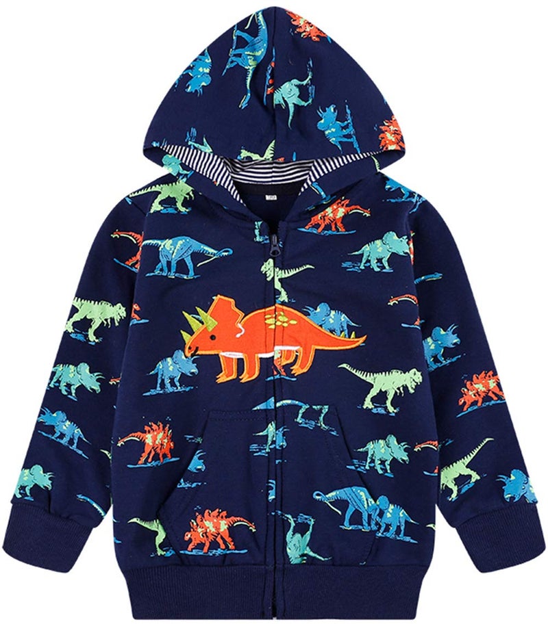 Popshion Toddler Boys Jacket Cartoon Dinosaur Animal Zipper Spring Autumn Hoodies Coat for Kids 1-7 Years(Cute Dinosaur-8039 130) - Image 1