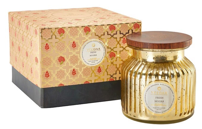 FRESH MOGRA MERCURY GLASS SOY SCENTED CANDLE BURNS 65 HOURS