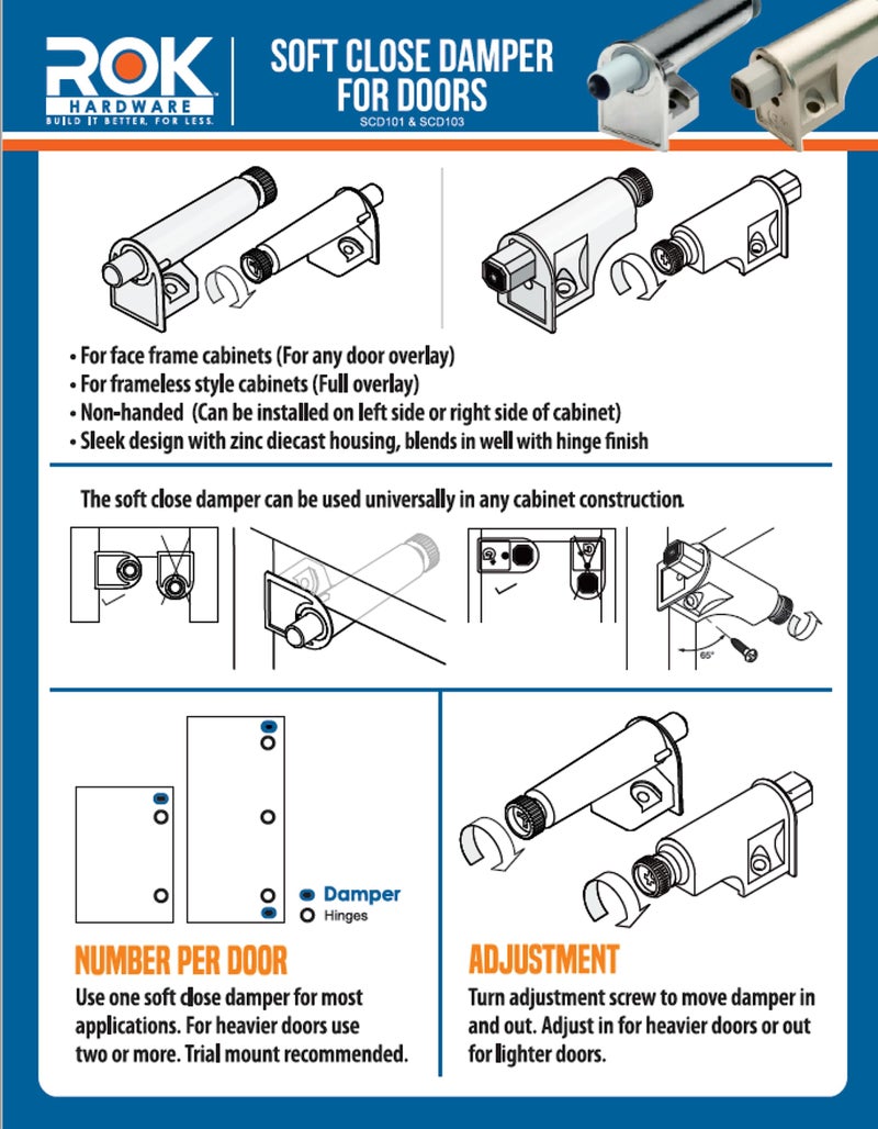 ROK 10 Pack Rok Hardware Soft Close for Cabinet Doors/Metal Soft Close Adapter/Damper/Hardware/Zinc/Hinge/European Made! SCD101 - Image 4
