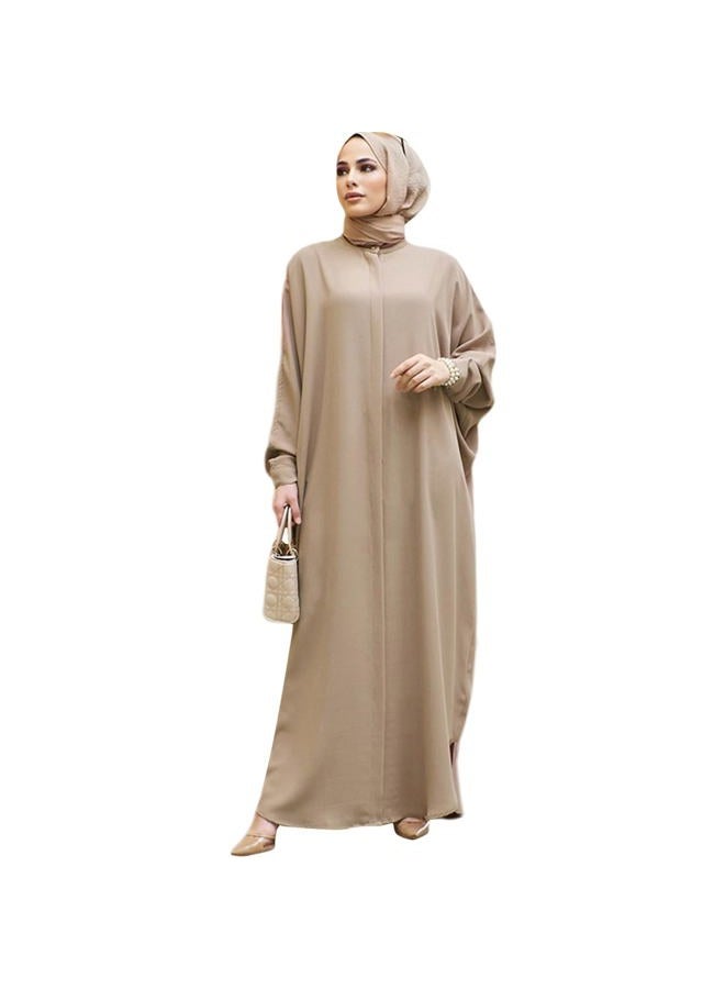 ODASDO Muslim Dresses for Women Abaya Button Down Henley Shirt Prayer Dress Batwing Long Sleeve Middle East Arabian Robe Dubai Islamic Ladies Conservative Floor Length Kaftan for Ramadan Party Khaki One Size - Image 1
