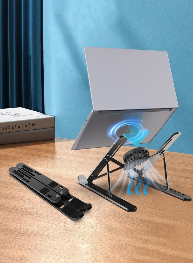 Foldable Aluminum Alloy Laptop Stand, With Fan, Adjustable Level Height, Ergonomic Height Laptop Lift, For MacBook Pro 2021 Air, Chromebook, iPad Pro/Air and More (Black)  - Image 2