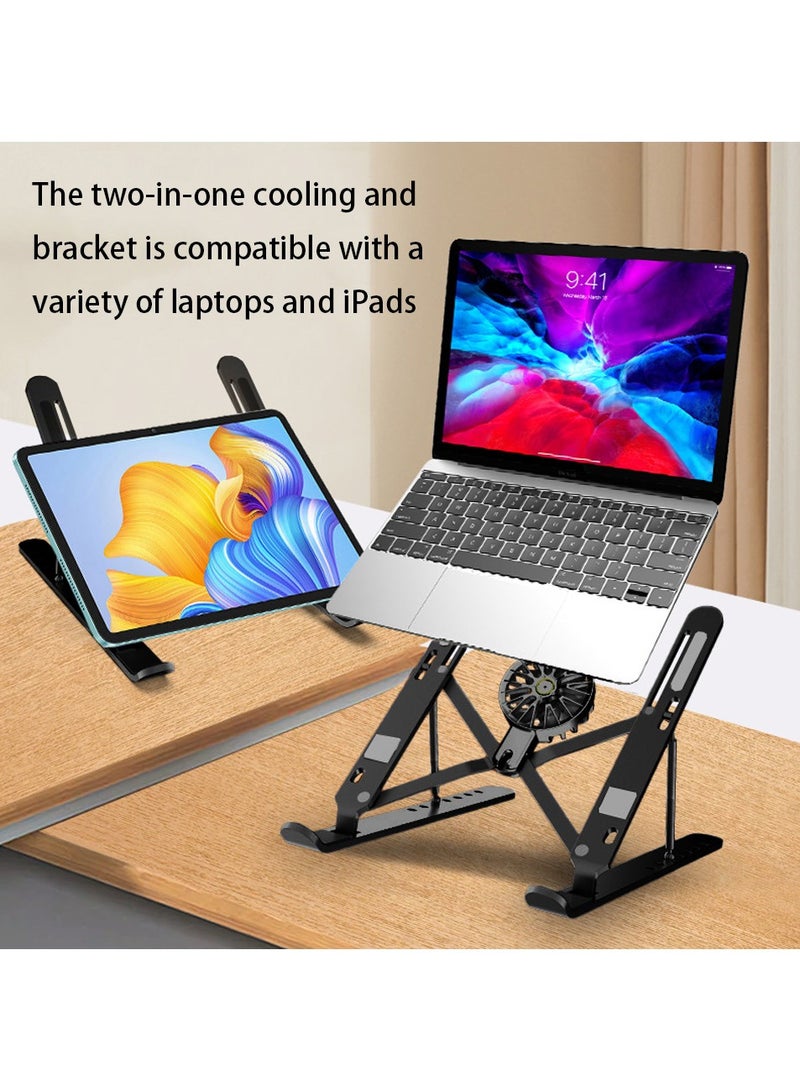 Foldable Aluminum Alloy Laptop Stand, With Fan, Adjustable Level Height, Ergonomic Height Laptop Lift, For MacBook Pro 2021 Air, Chromebook, iPad Pro/Air and More (Black)  - Image 5