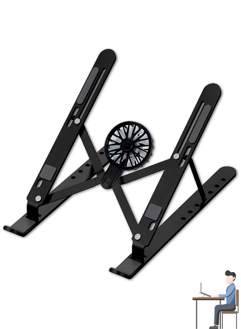 Foldable Aluminum Alloy Laptop Stand, With Fan, Adjustable Level Height, Ergonomic Height Laptop Lift, For MacBook Pro 2021 Air, Chromebook, iPad Pro/Air and More (Black)  - Image 1
