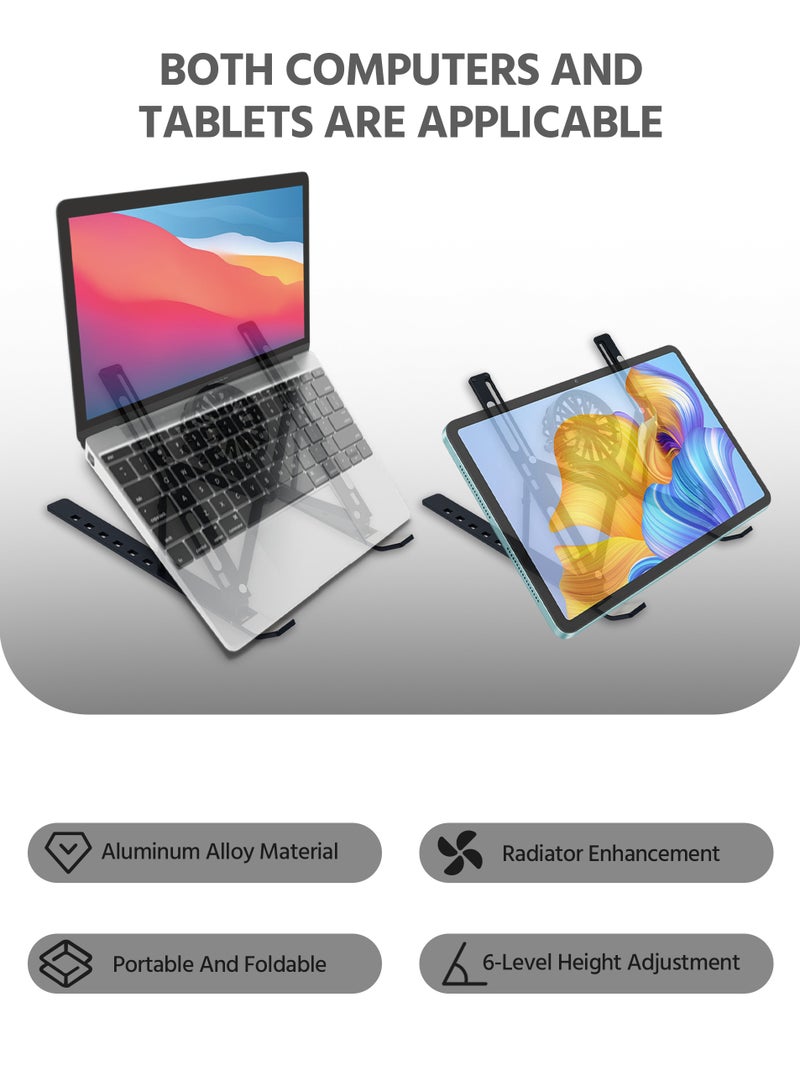 Foldable Aluminum Alloy Laptop Stand, With Fan, Adjustable Level Height, Ergonomic Height Laptop Lift, For MacBook Pro 2021 Air, Chromebook, iPad Pro/Air and More (Black) - Image 2