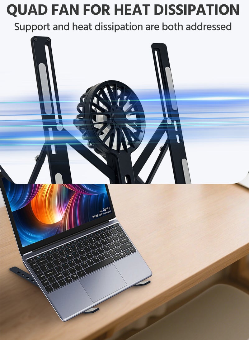 Foldable Aluminum Alloy Laptop Stand, With Fan, Adjustable Level Height, Ergonomic Height Laptop Lift, For MacBook Pro 2021 Air, Chromebook, iPad Pro/Air and More (Black) - Image 3
