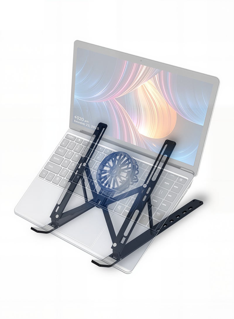 Foldable Aluminum Alloy Laptop Stand, With Fan, Adjustable Level Height, Ergonomic Height Laptop Lift, For MacBook Pro 2021 Air, Chromebook, iPad Pro/Air and More (Black) - Image 1