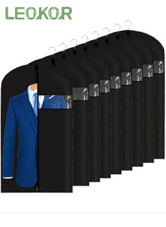 LEOKOR 9 Pack Garment Bag Suit Bag Dust-proof and Moisture-proof Garment Bags with Zipper, Env-friendly Breathable Storage Hanging Garment Rack Cover Suitable for Suit, Coat, Clothes Storage, Black 60*120CM  - Image 1