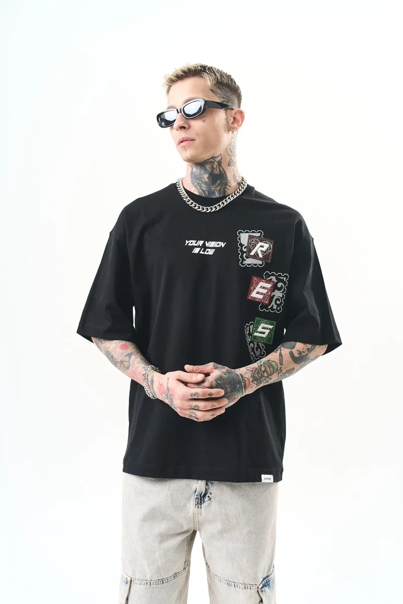 RESPIRE Men's Low Vision Embroidered Oversize T-Shirt, Black