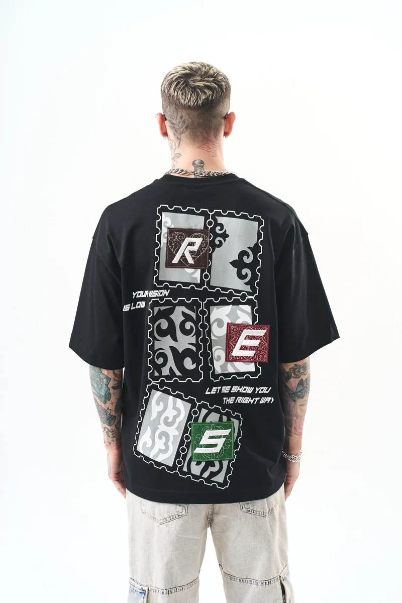 RESPIRE Men's Low Vision Embroidered Oversize T-Shirt, Black