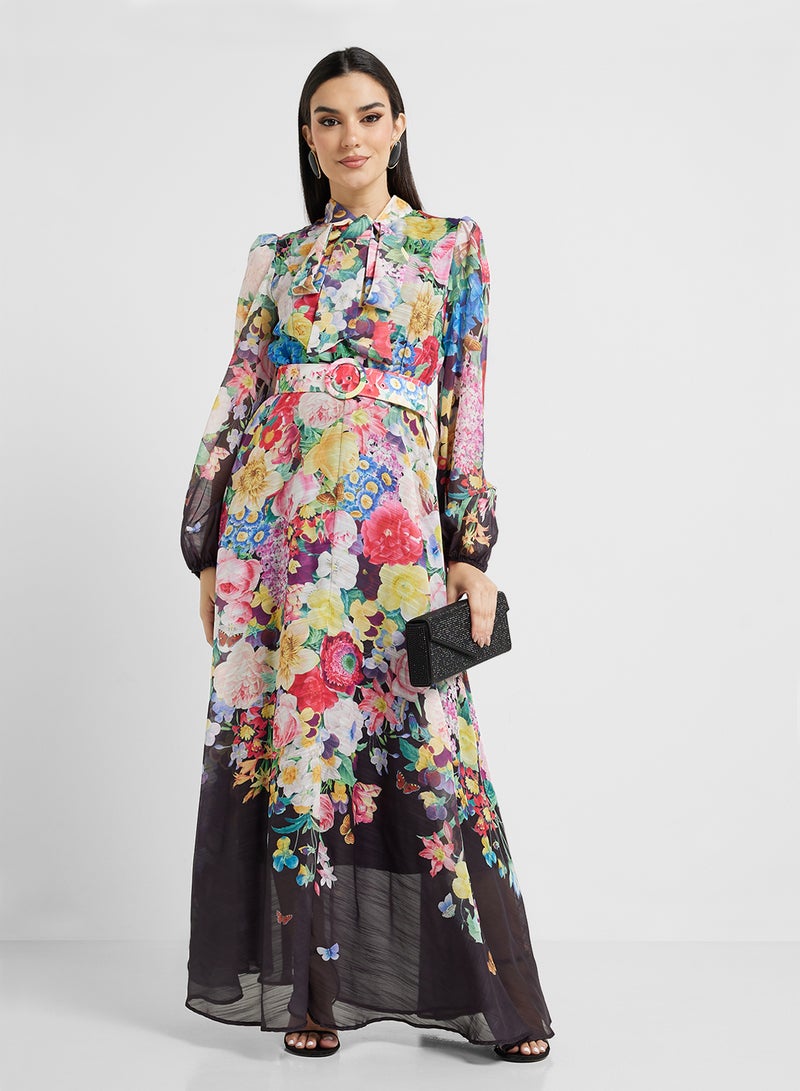 Khizana Floral Chiffon Maxi Dress - Image 1
