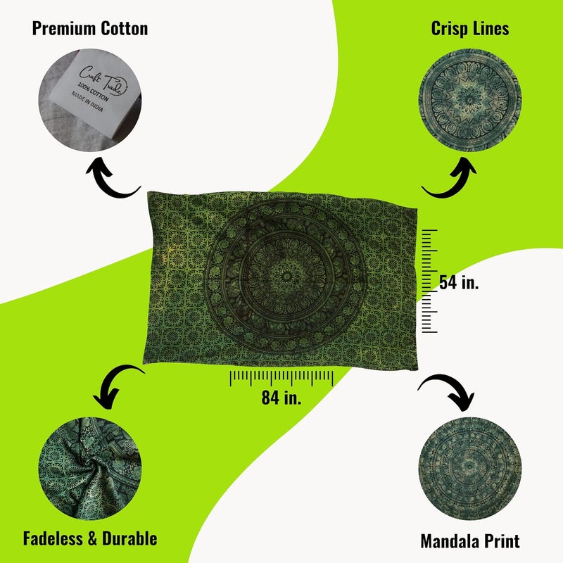 Craft Trade Cotton Tapestry Cotton Mandala Ombre Tapestry Bedspread Wall Hanging Bedsheet Asthetic Psychedelic Indian Bedspread Wall Art Dcor Green 54x84 Inches
