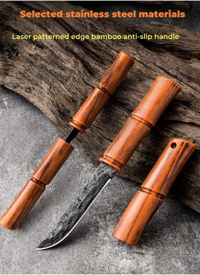 Stainless Steel Bamboo Outdoor Kitchen Knife Portable Camping Handle Knife