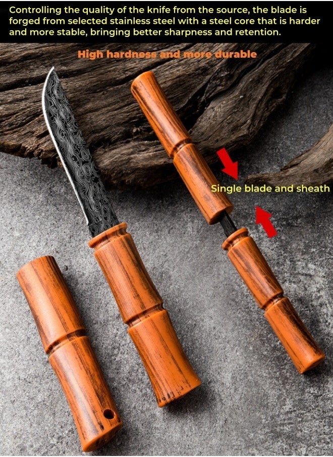 Stainless Steel Bamboo Outdoor Kitchen Knife Portable Camping Handle Knife