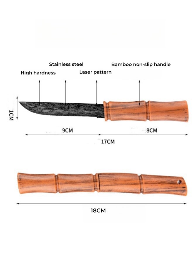 Stainless Steel Bamboo Outdoor Kitchen Knife Portable Camping Handle Knife