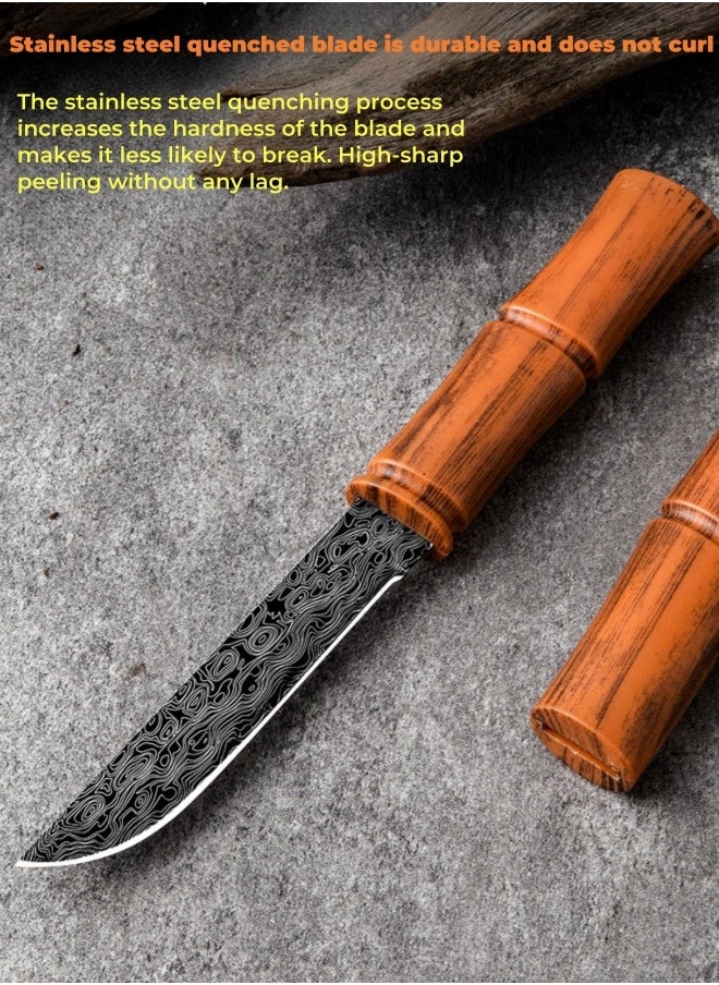 Stainless Steel Bamboo Outdoor Kitchen Knife Portable Camping Handle Knife