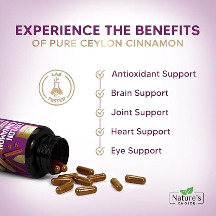 Nature's Choice Organic Ceylon Cinnamon 1800mg Per Serving - Extra Strength Certified Organic Ceylon Cinnamon Powder Pills Supplement - Energy & Heart Support Antioxidant for Women & Men - Bottled USA - 120 Capsules - Image 5